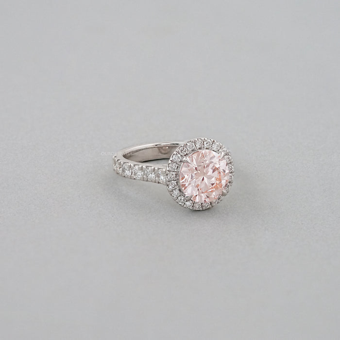 Pink Round Cut Lab Diamond Halo Ring With Diamond Accent