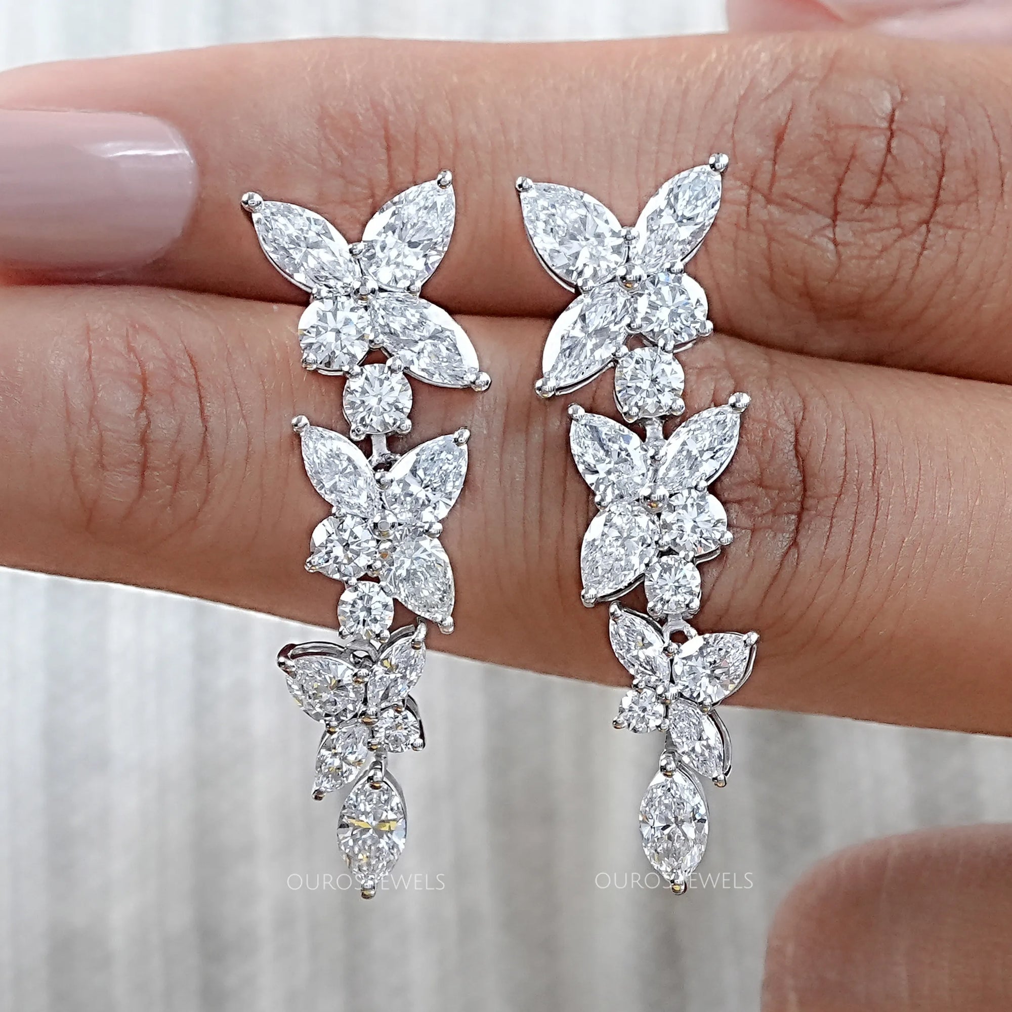 Multi Shape Diamond Dangle Drop Cluster Earrings