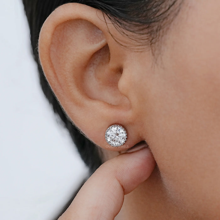 Round Lab Diamond Milgrain Stud Earrings