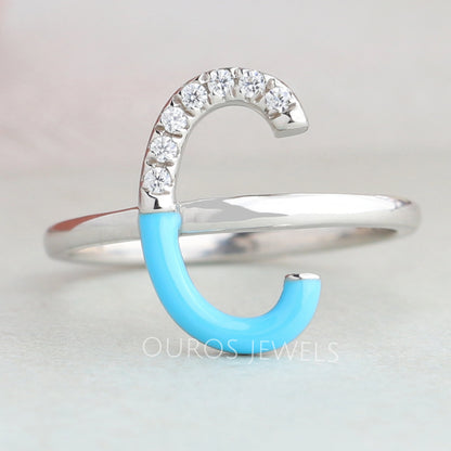 Round Cut Sky Enamel Engagement Ring Rings