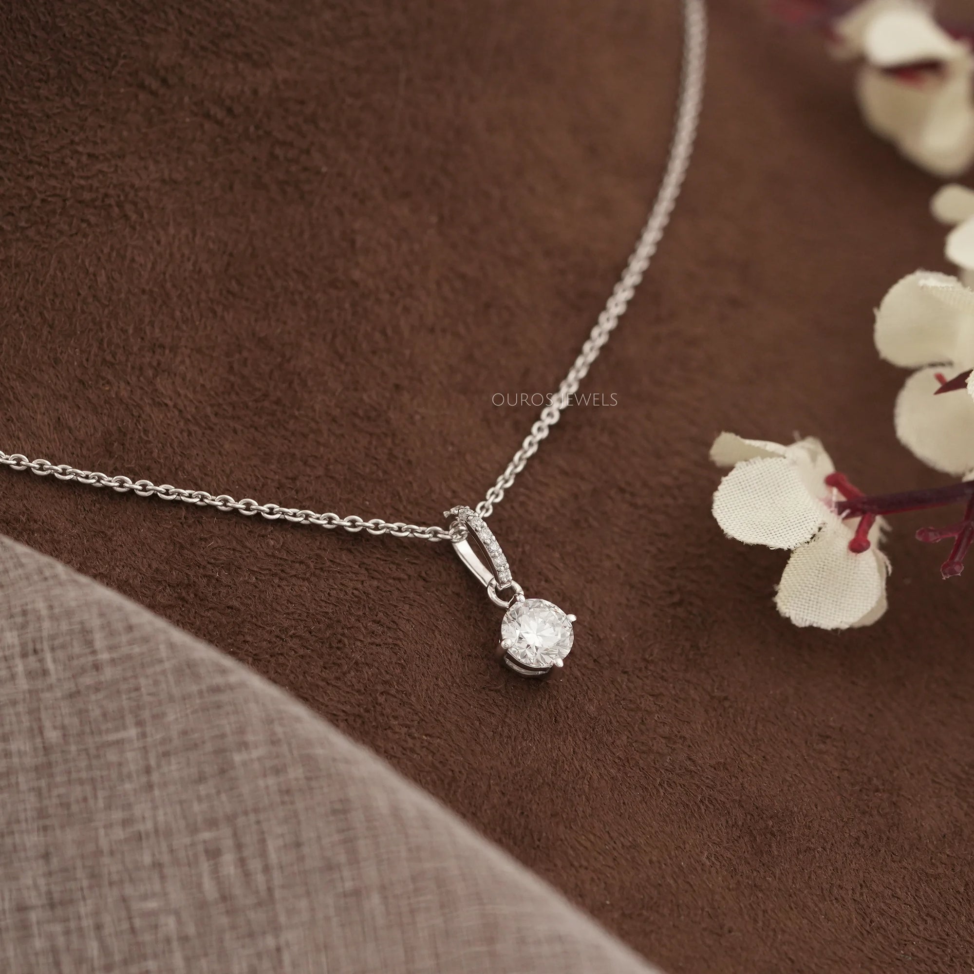 Classic Solitaire Round Cut Lab Grown Diamond Bail Pendant Necklaces