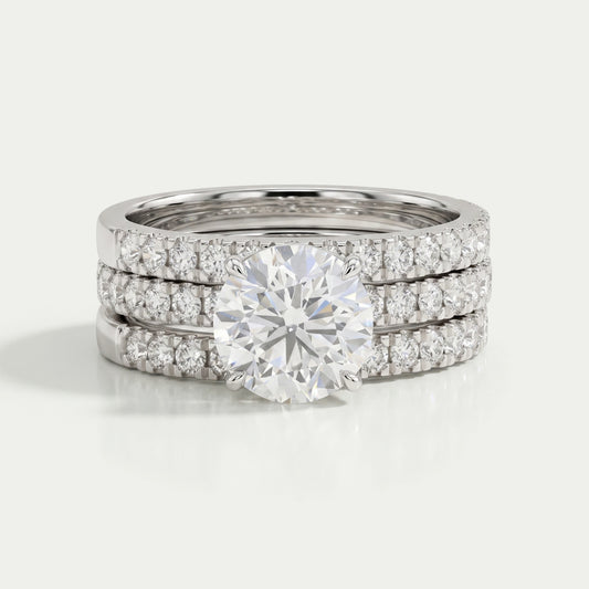 Round Cut Solitaire Accent Diamond Bridal Ring Set Rings