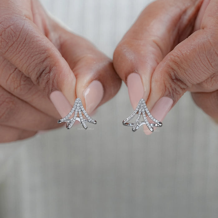 Round Cut Lab Diamond Arrow Cage Huggie Earrings