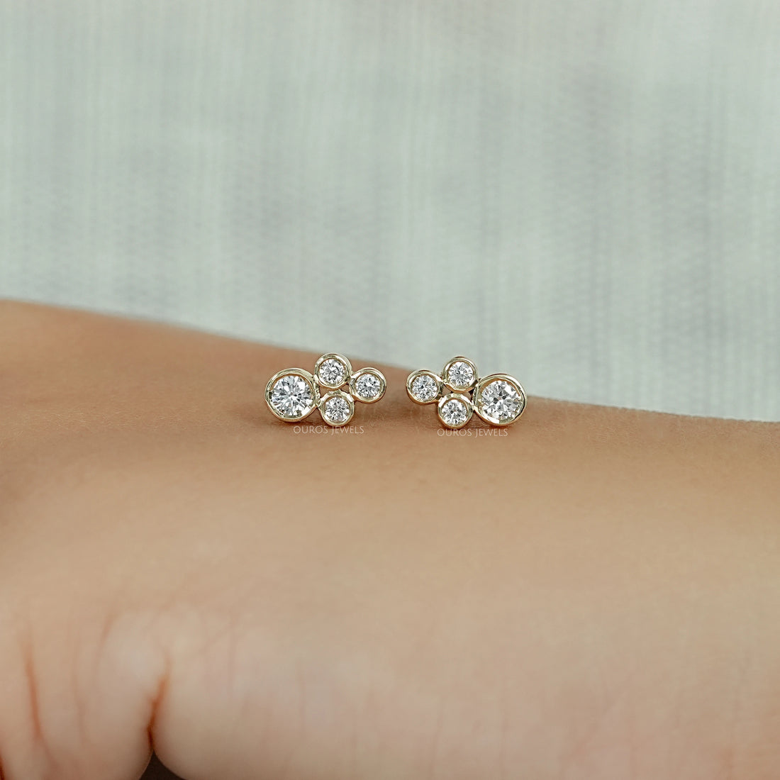 Round Diamond Bezel Set Stud Earrings Earring