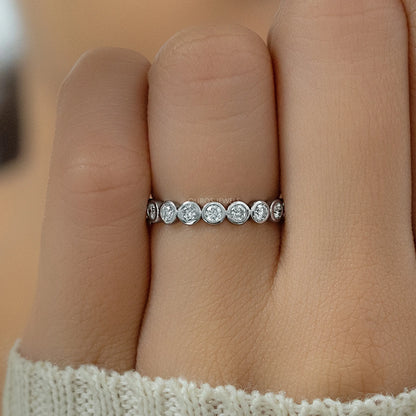 Round Diamond Bezel Set Half Eternity Band Rings