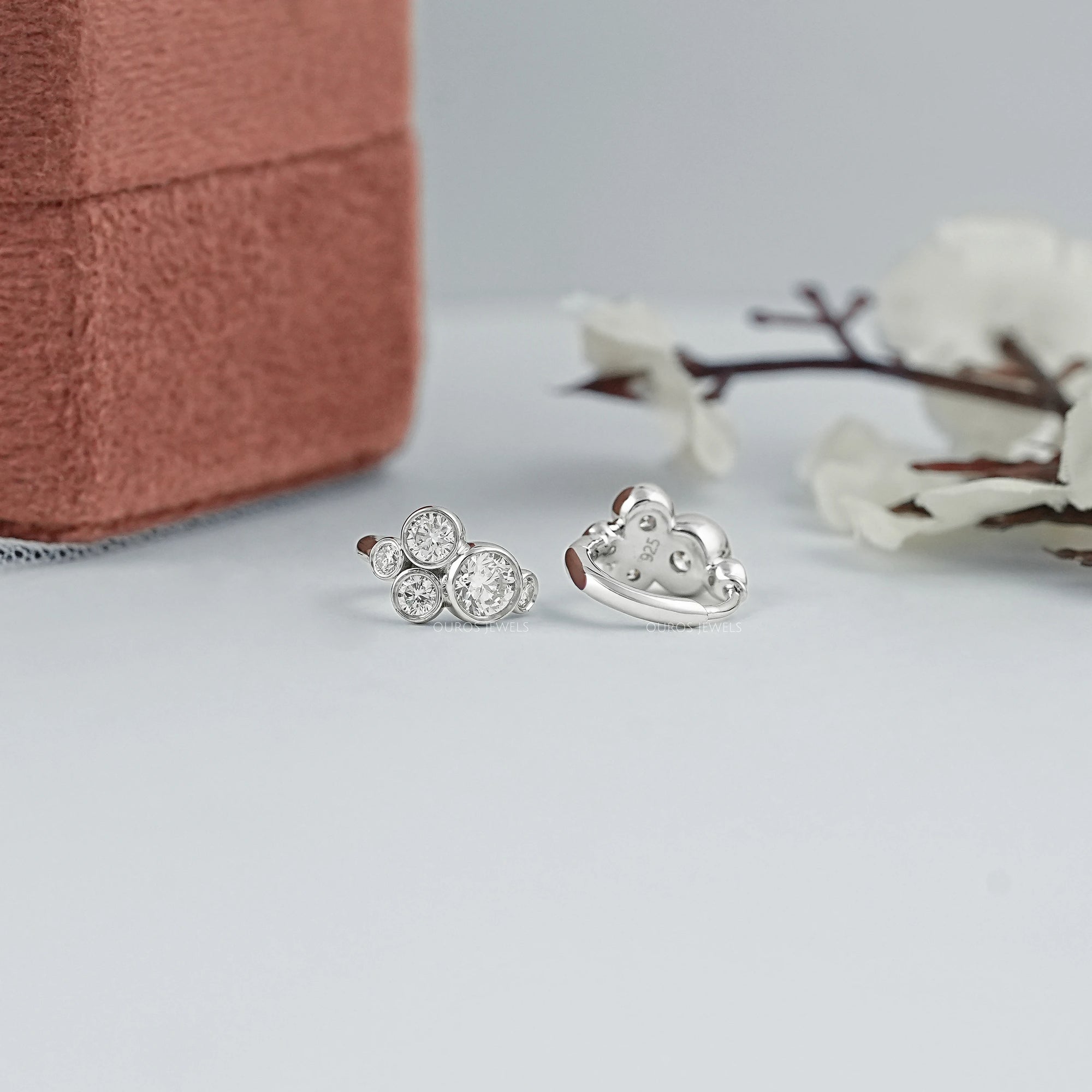 Round Diamond Bezel Set Huggie Hoop Earrings Earrings