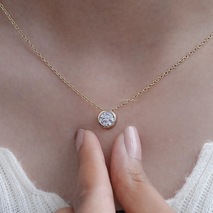 Yellow Gold Bezel-Set Round Diamond Necklace