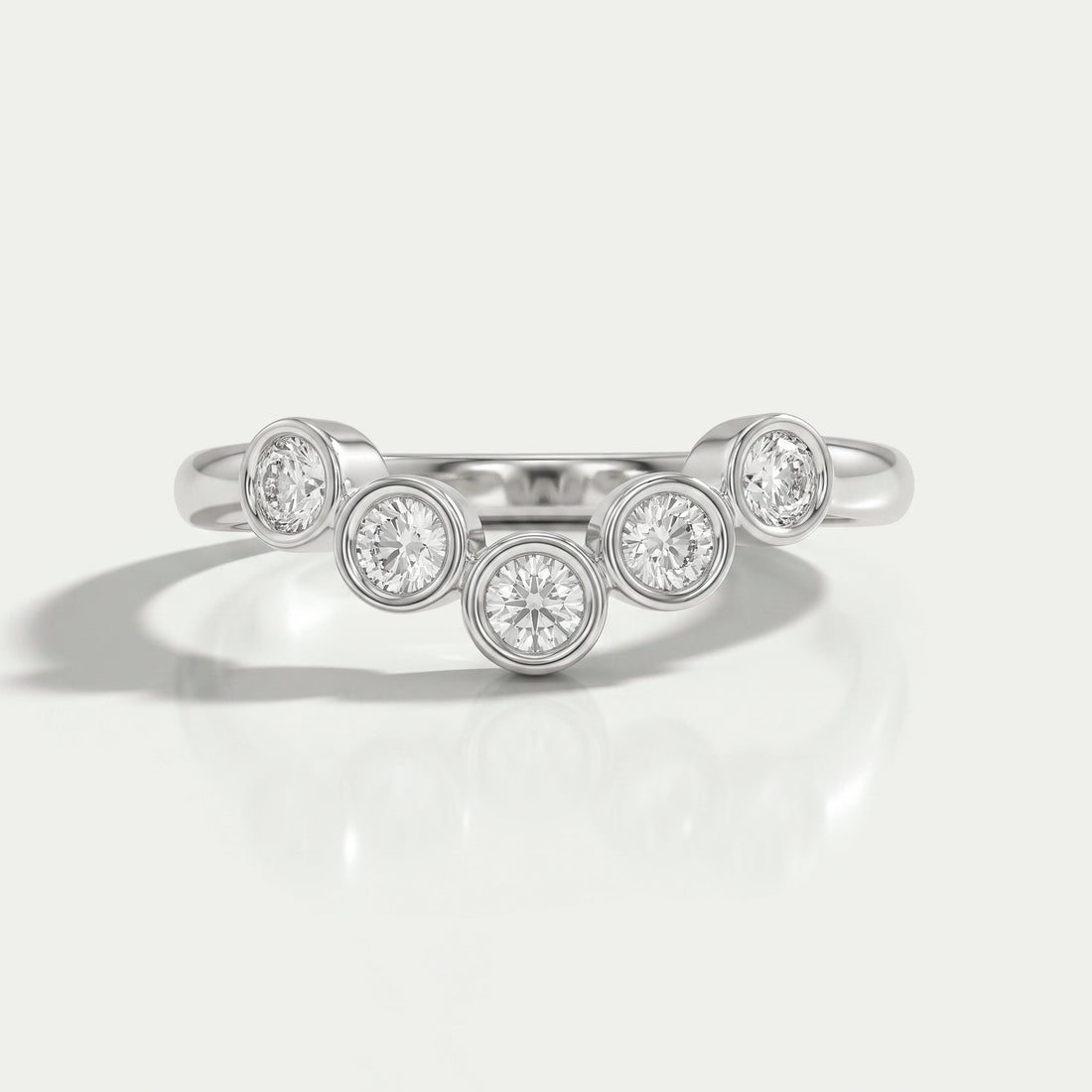 Bezel Set Round Cut Lab Diamond Curved Ring