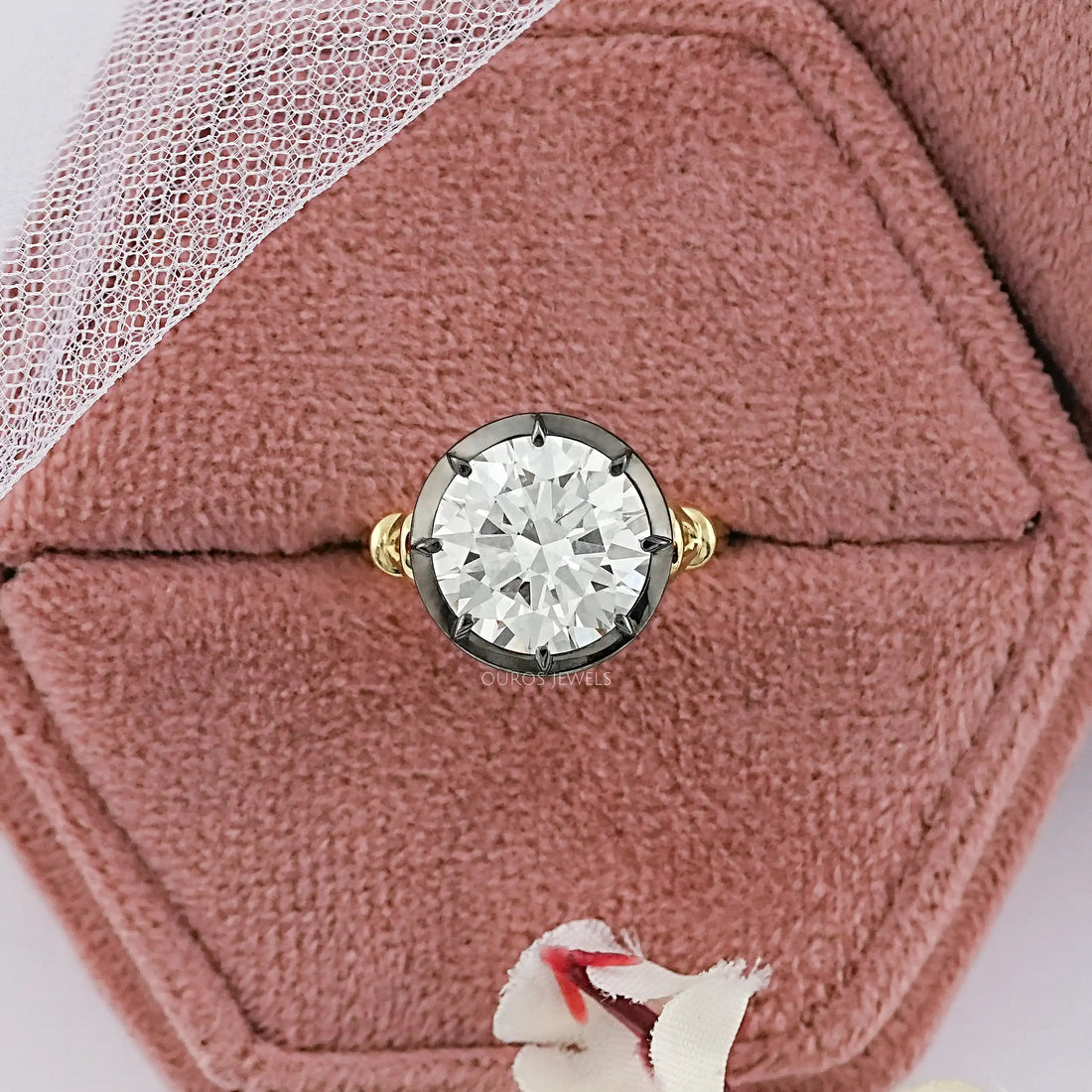 Round Diamond Black Enamel Solitaire Ring Ring