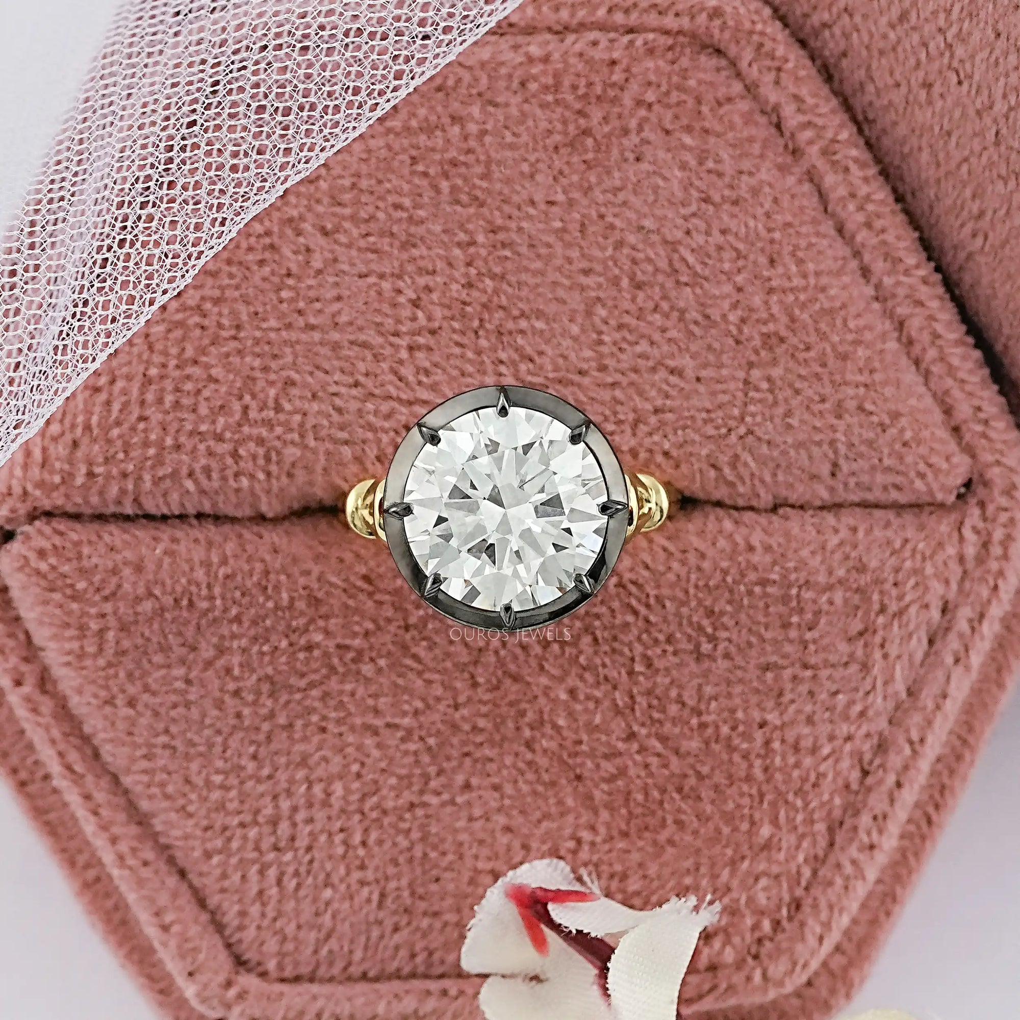 Round Diamond Black Enamel Solitaire Ring Ring