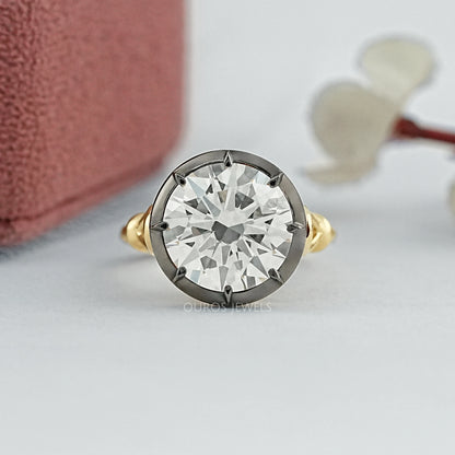 Round Diamond Black Enamel Solitaire Ring Ring