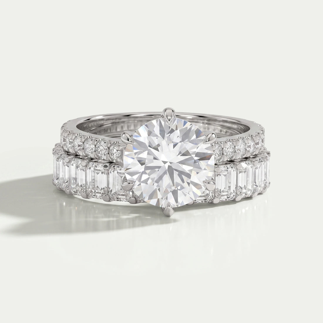 Round Lab Diamond Solitaire Accent Bridal Ring Set Rings