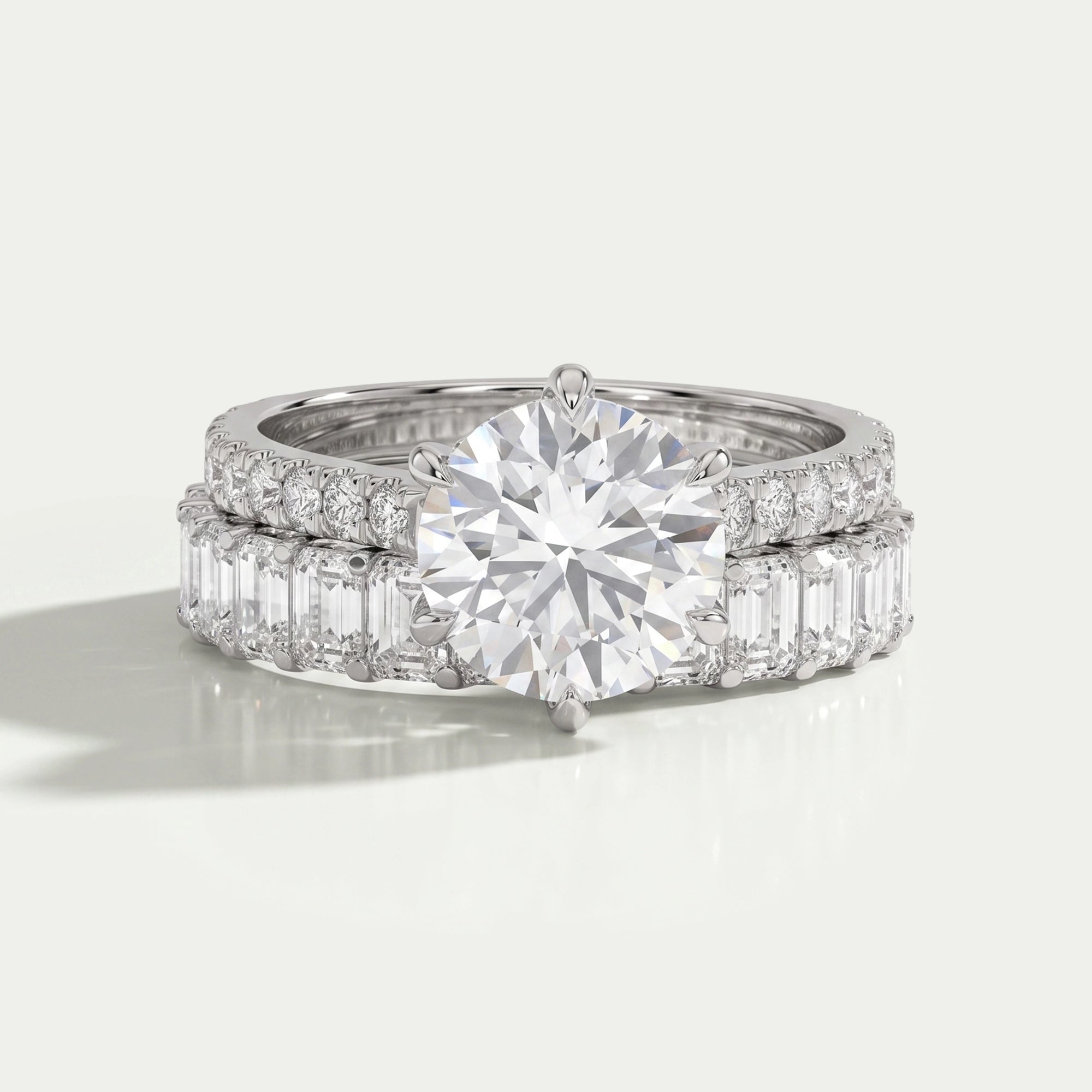 Round Lab Diamond Solitaire Accent Bridal Ring Set Rings