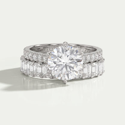 Round Lab Diamond Solitaire Accent Bridal Ring Set Rings