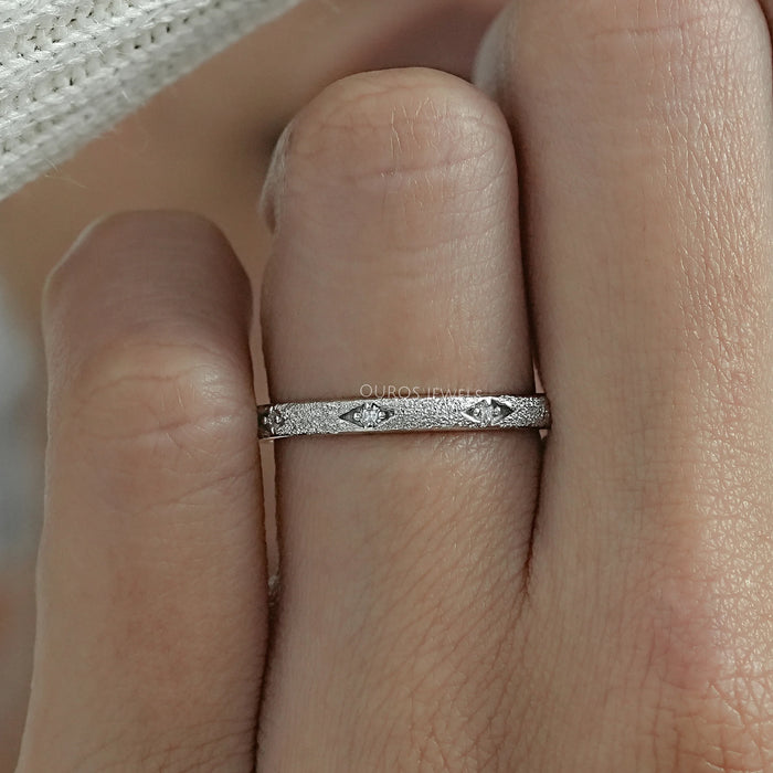 Textured Finish Dainty Diamond Wedding Band