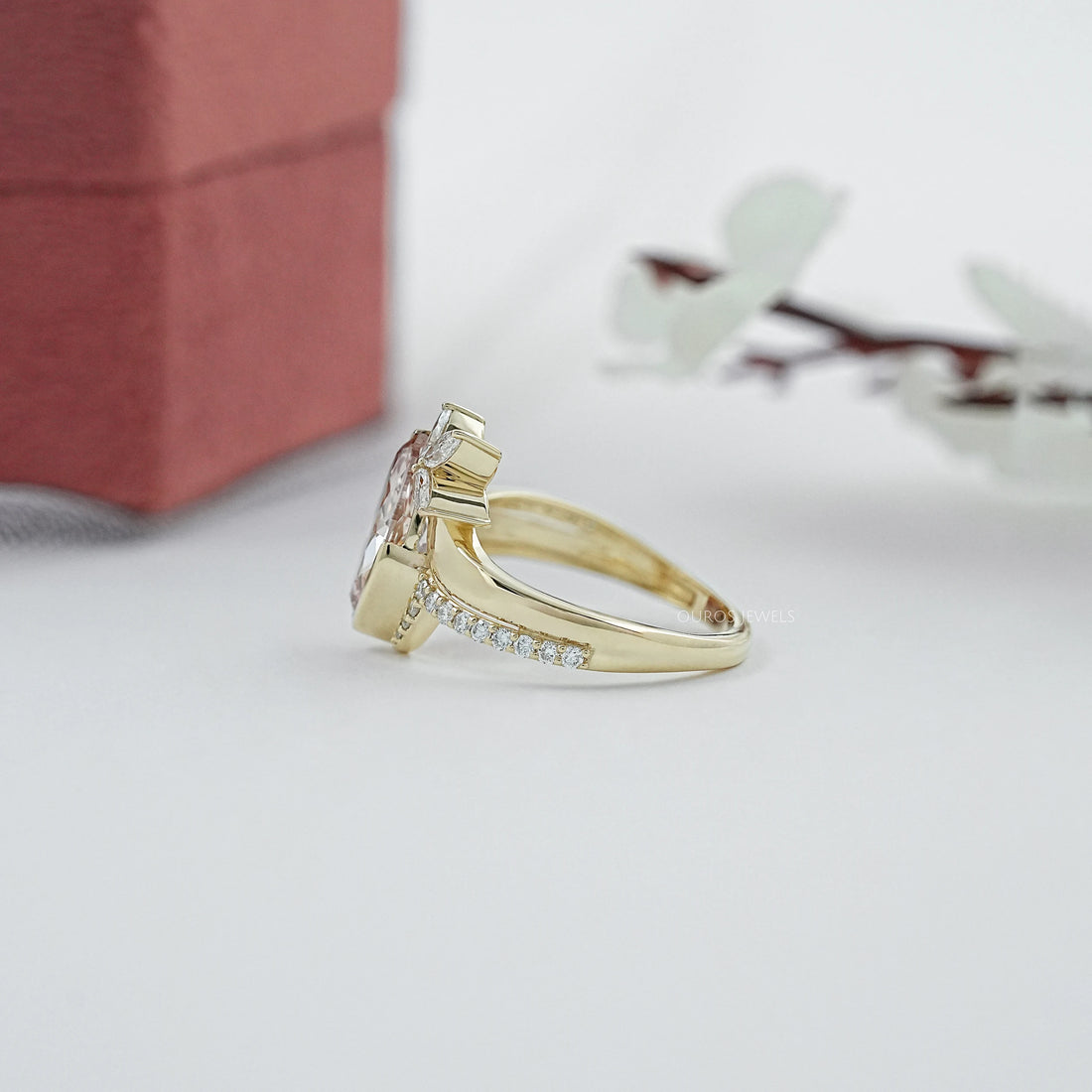 Fancy Vivid Pink Marquise Diamond Accent Bypass Ring Ring