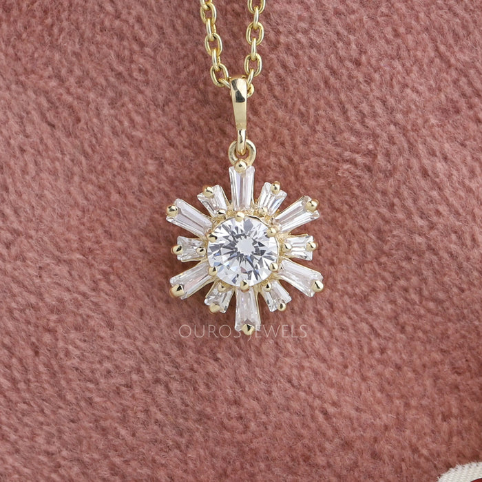Tapered Baguette & Round Cluster Diamond Necklace