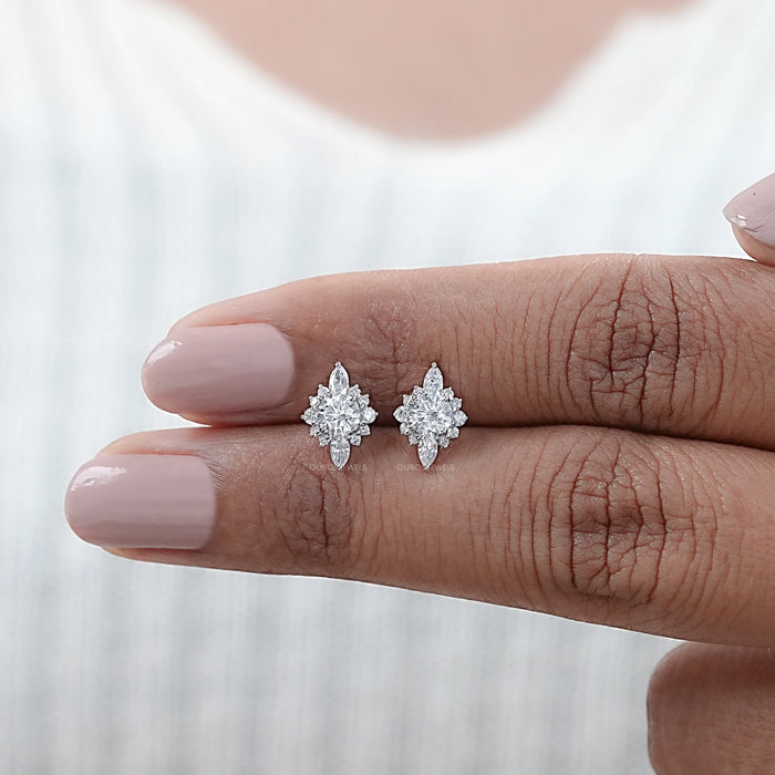 Round And Marquise Cluster Diamond Earring