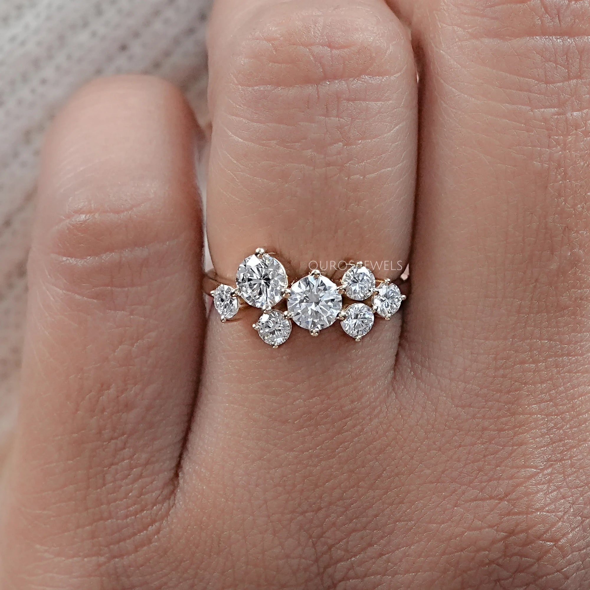 Round Lab Diamond Cluster Dainty Wedding Ring Rings