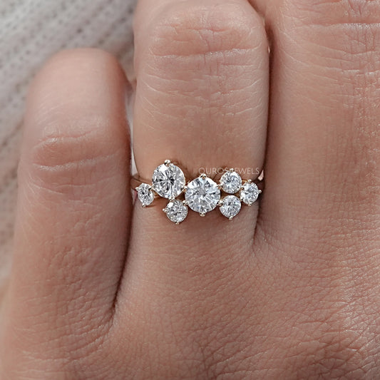 Round Lab Diamond Cluster Dainty Wedding Ring Rings