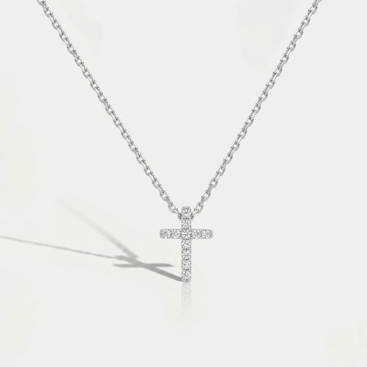 Round Cut Lab Grown Diamond Cross Pendant Necklaces