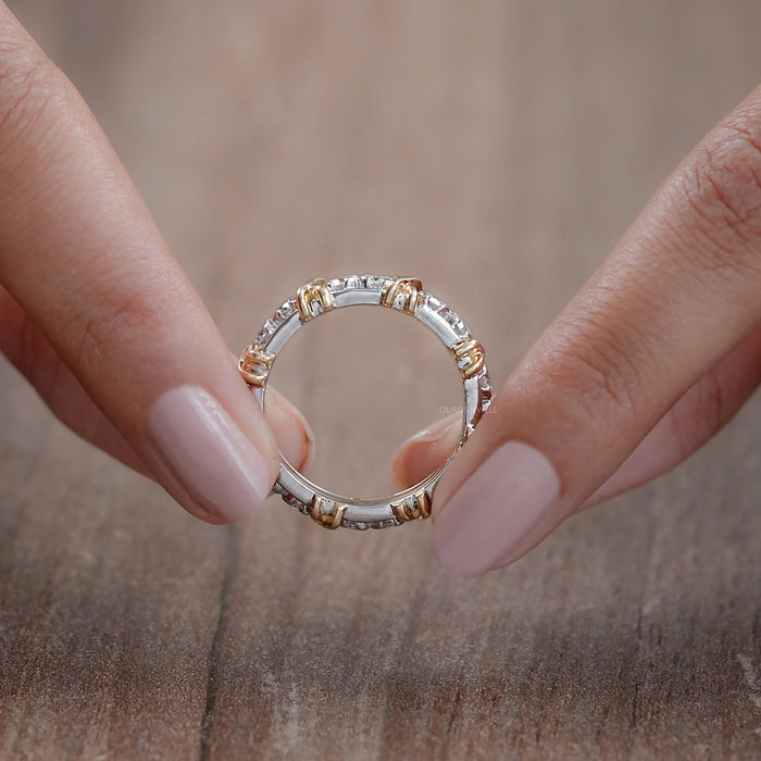 Two Tone Round Cut Lab Diamond Eternity Ring 