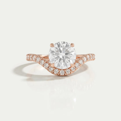 Round Diamond Contour Engagement Ring in Pave Set Shank