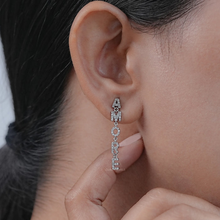 AMORE Initial Letter Round Diamond Dangle Earrings