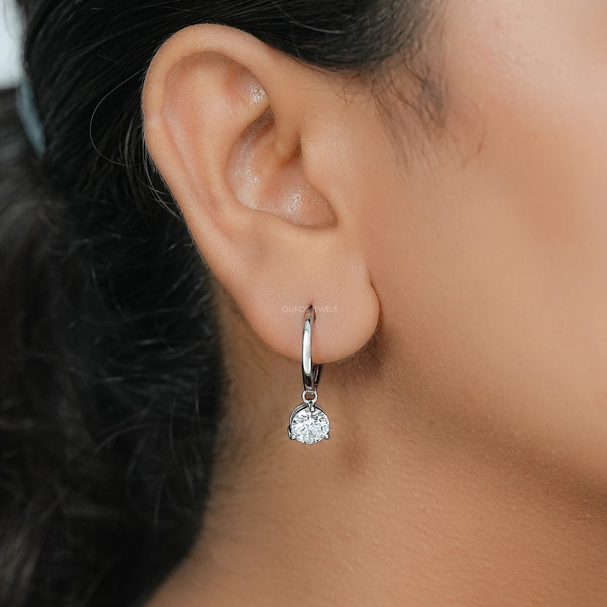 Round Lab Diamond Dangle Hoop Earrings