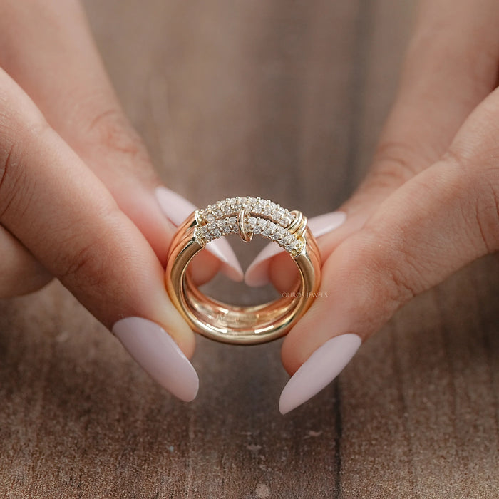 Double Row Connector Round Cut Lab Diamond Wedding Ring 