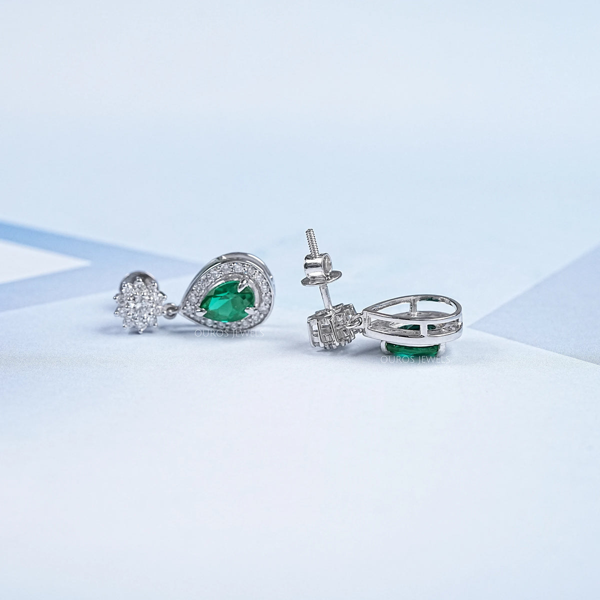 Emerald Pear Gemstone Drop Earrings