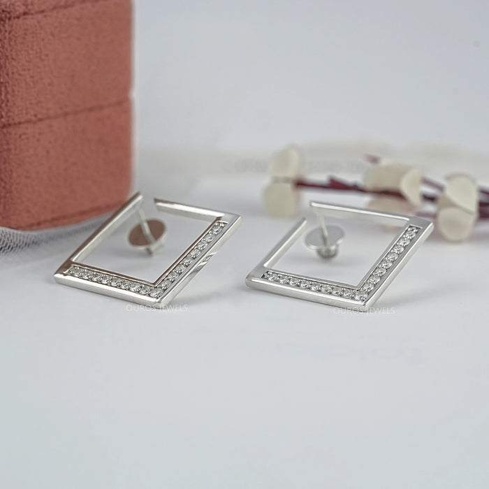 Round Lab Diamond Square Hoop Earrings