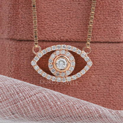 Round Cut Lab Diamond Evil Eye Pendant Necklaces