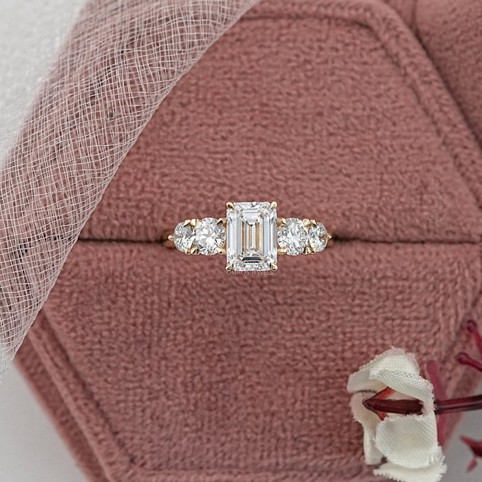 Emerald Lab Diamond Five Stone Engagement Ring