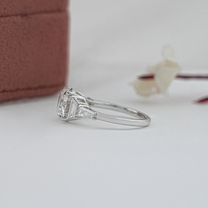 Round And Trapezoid Lab Diamond Five Stone Engagement Ring
