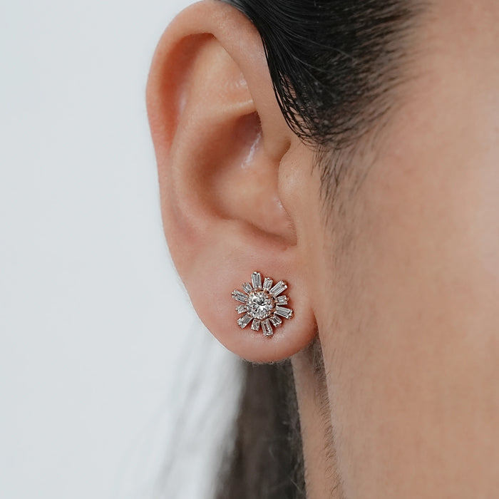 Round And Tapered Baguette Diamond Earrings