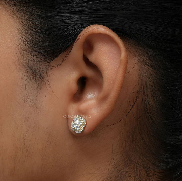 Round Cut Lab Grown Diamond Halo Stud Earrings