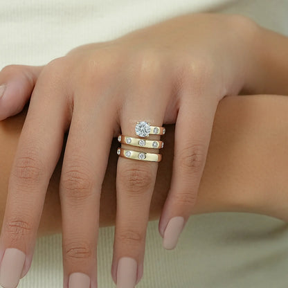 Double Row Connector Round Cut Lab Diamond Wedding Ring 