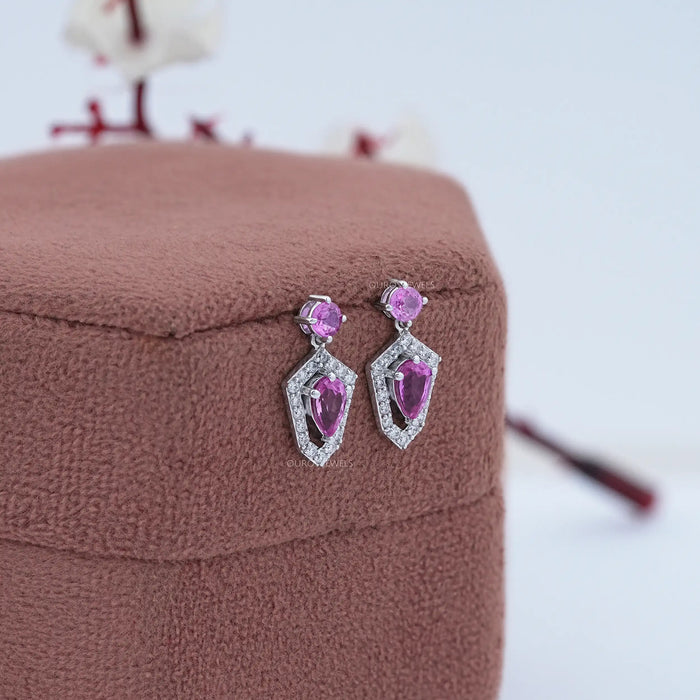 Pear Shape Halo Gemstone Dangle Earrings
