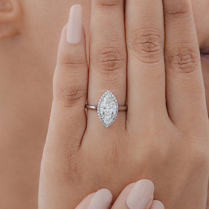 Marquise Cut Lab Grown Diamond Halo Engagement Ring 