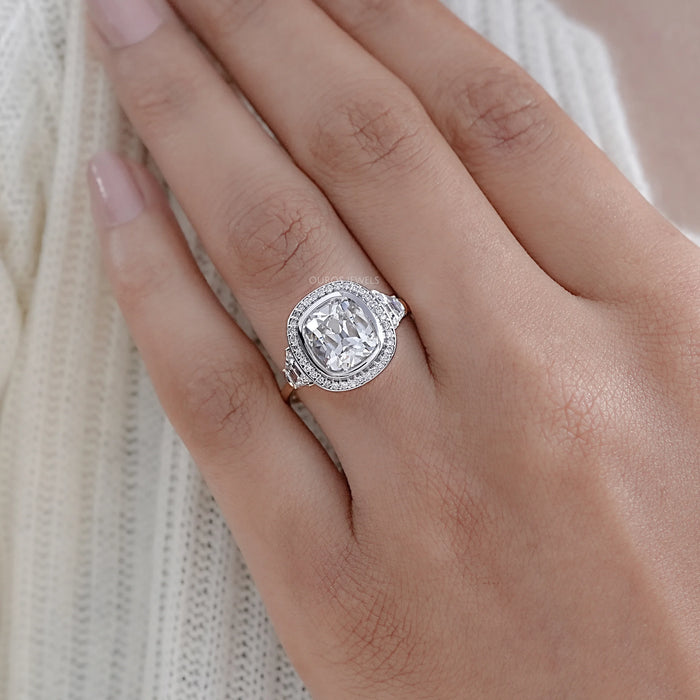 Old Mine Cushion Cut Lab Diamond Halo Engagement Ring 