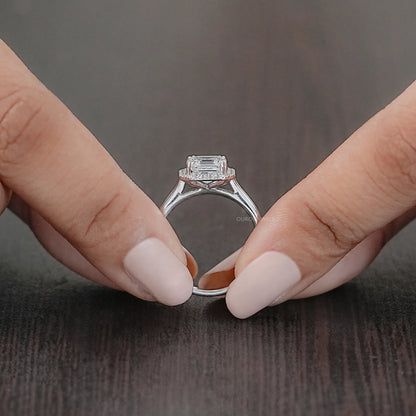 Asscher Cut Lab Diamond Halo Solitaire Engagement Ring Rings