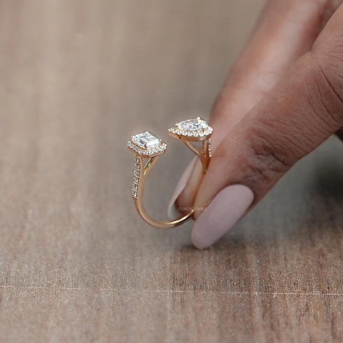 Pear And Emerald Cut Halo Toi Et Moi Ring