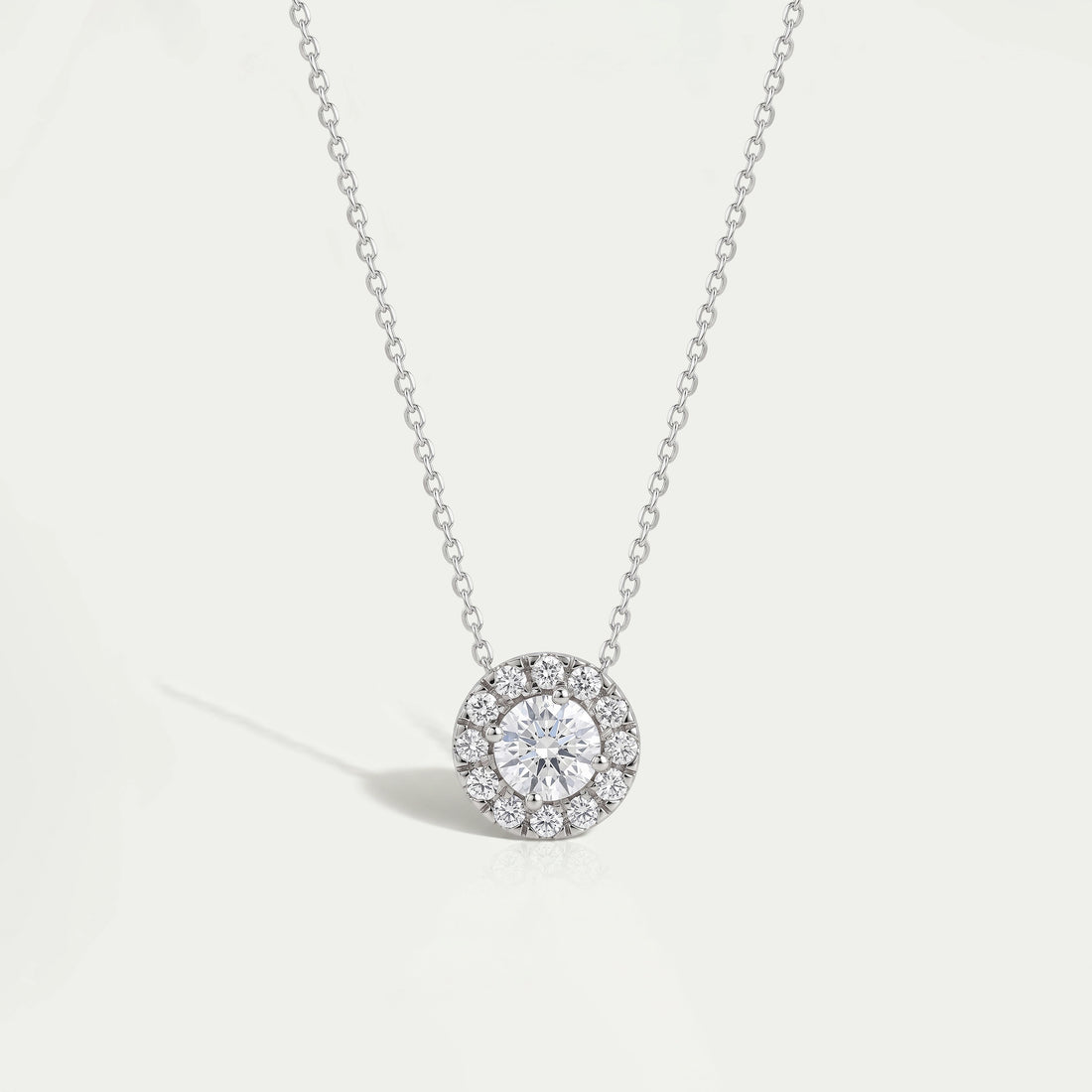 White Gold Halo Round Diamond Pendant Necklaces