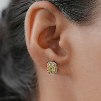 Radiant Yellow Lab Diamond Halo Stud Earrrings Earrings