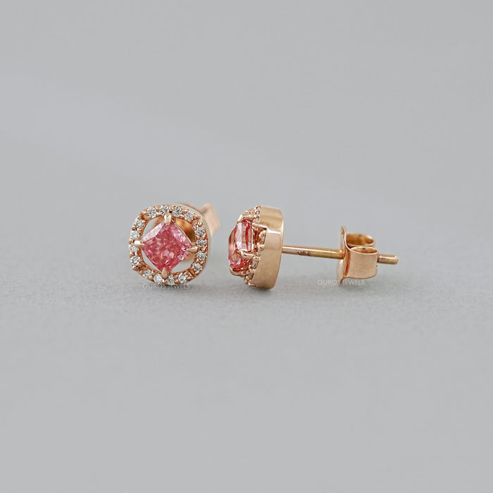 Halo Stud Pink Sapphire Earrings