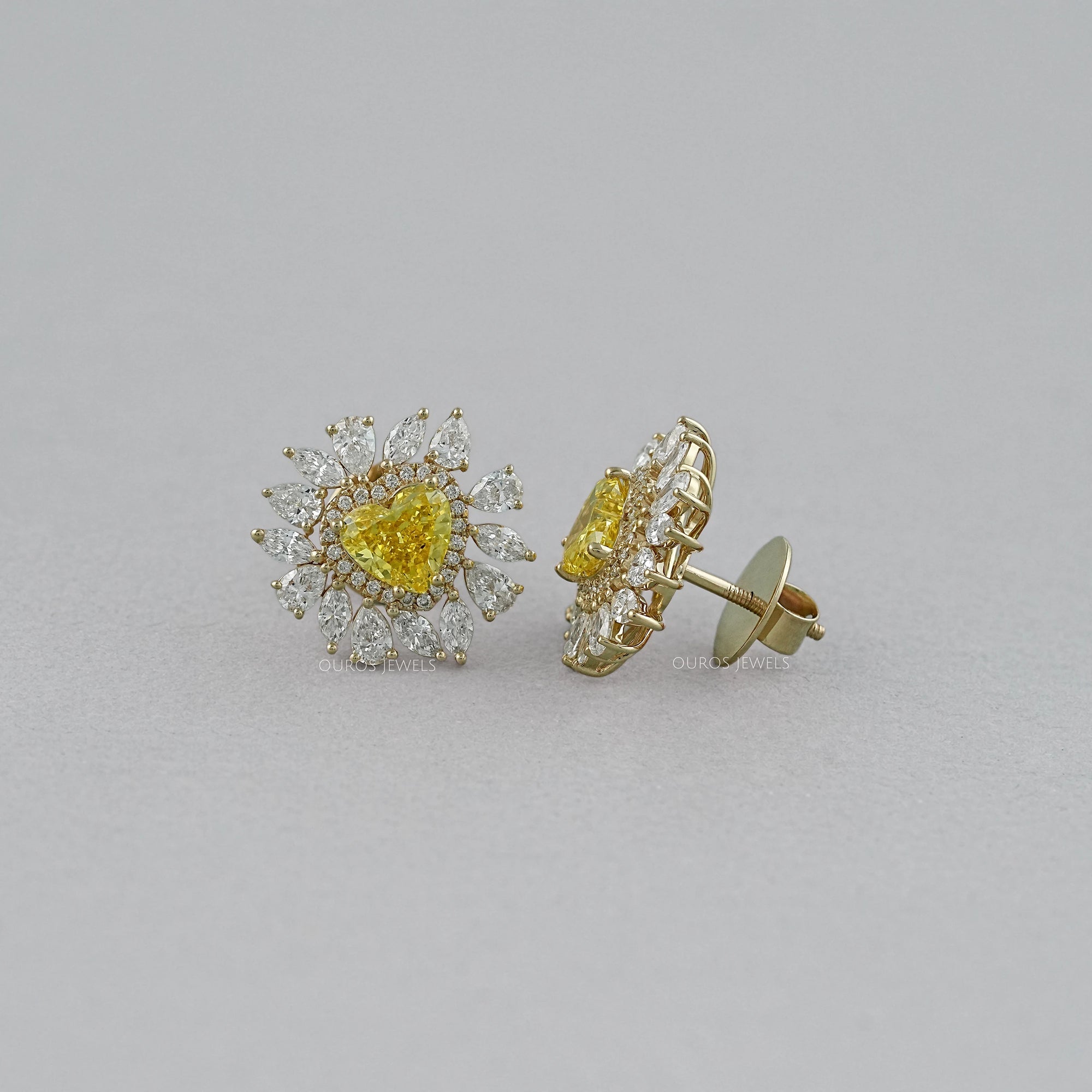 Yellow Heart Lab Diamond Double Halo Stud Earrings Earrings