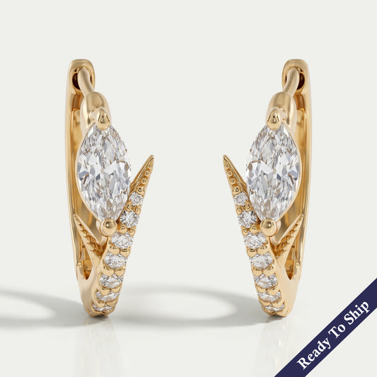 Old Mine Moval Lab Diamond Huggie Hoop Earrings Earring