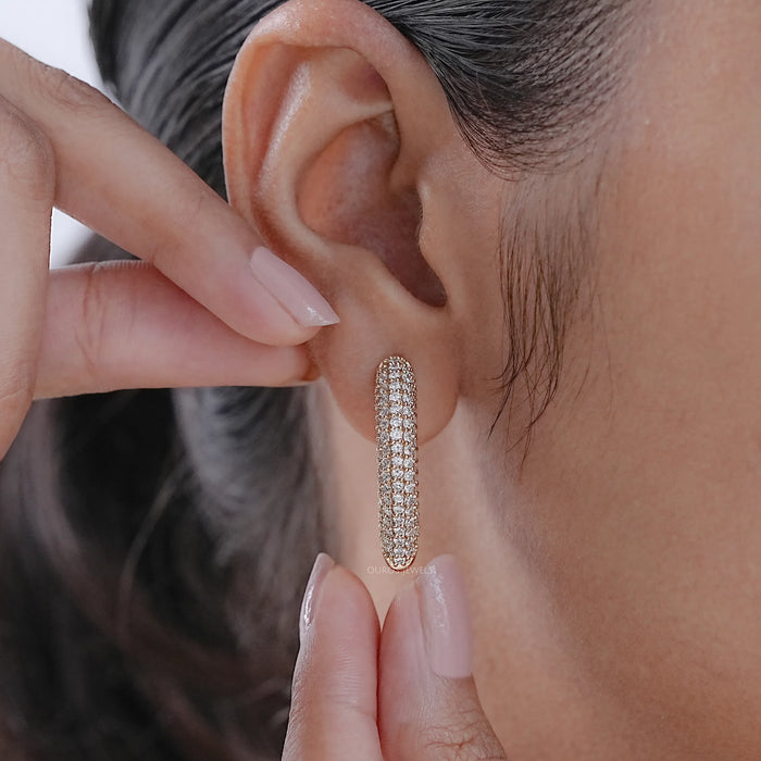 Round Cut Lab Grown Diamond Pave Set Hoop Earrings 