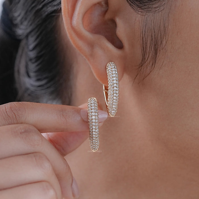 Round Cut Lab Grown Diamond Pave Set Hoop Earrings 